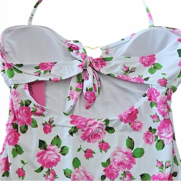 Betsey Johnson Love Always Bandeau One Piece Swimsuit Floral Roses Size L NEW - Picture 6 of 8